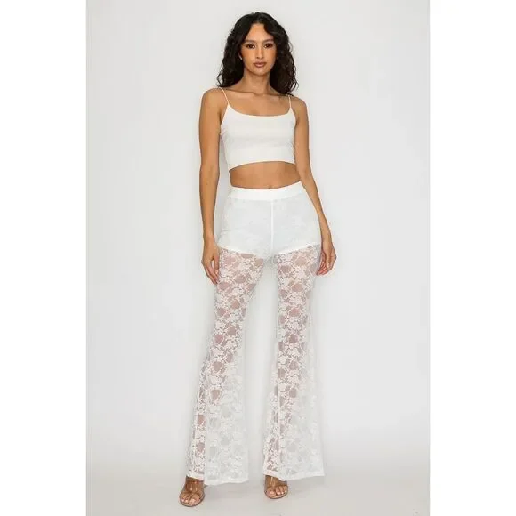 Wild Fable White Lace Sheer Flair Pants XL