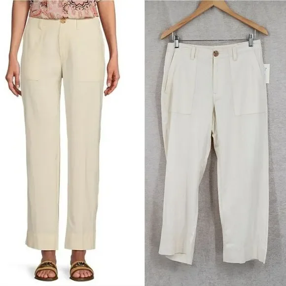 Nurture by Westbound Linen Blend Utility Side Pocket Cropped Wide Leg Ankle Pant