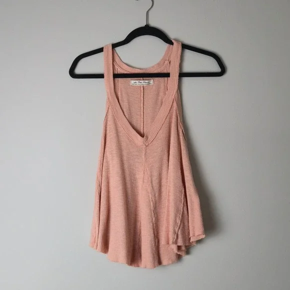 Free People We The Free Dusted Peach Waffle Knit V-Neck Tank Top XS New‎