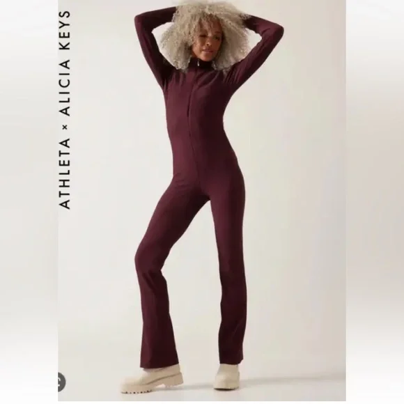 Athleta x ALICIA KEYS Goddess Bodysuit Jumpsuit // Maroon