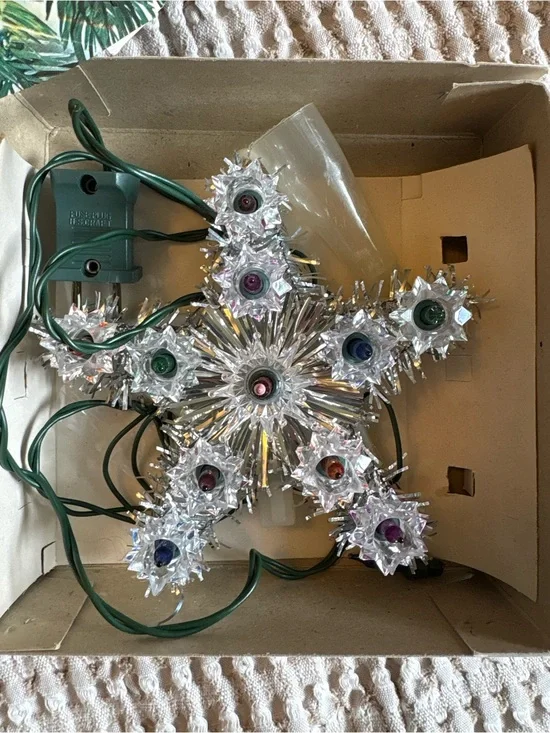 Silver Star Tree Topper with Multicolor Lights