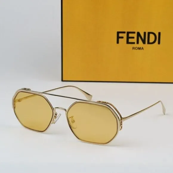 NEW Fendi FE40039U 10L Gold Yellow Mirror Unisex Geometric Sunglasses