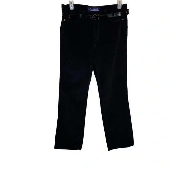Gloria Vanderbilt size 14 Priscilla belted Black corduroy straight leg pants