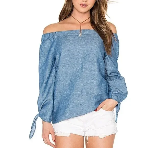 Free People Show Some Shoulder Top in Chambray