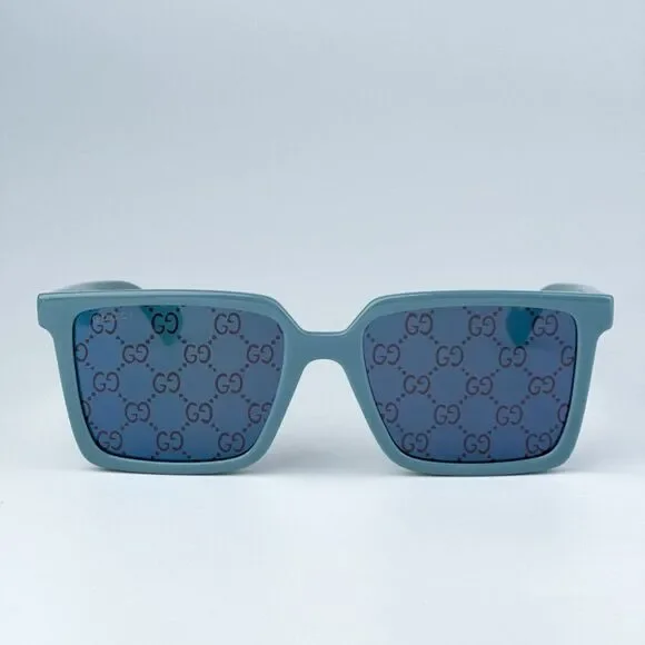 NEW Gucci GG1540S 003 Light Blue Violet Logo Mirrored Men Square 55mm Sunglasses
