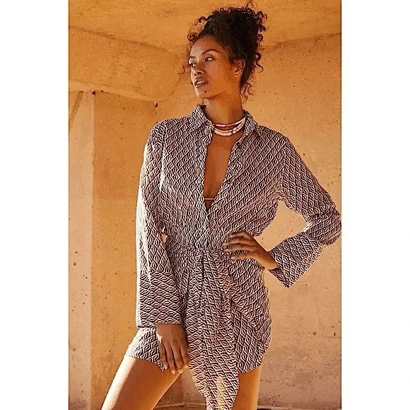 Free People Rillo Brown Shirtdress Size Small