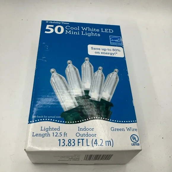 Holiday Time 50 Count 12.5ft Cool White LED String Lights Energy Efficient‎