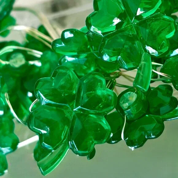6.5' Green Four Leaf Clover 2 AA Battery LED String Lights Indoor Outdoor New
