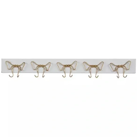 White & Gold Bow Wall Decor With Hooks