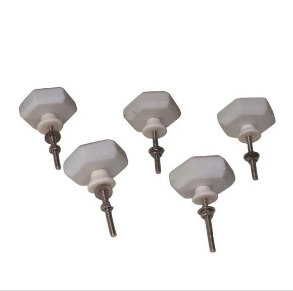 Set Of 5 Hexagon Shaped White Stone Hardware Drawer/Cabinet Pulls Handles Knobs