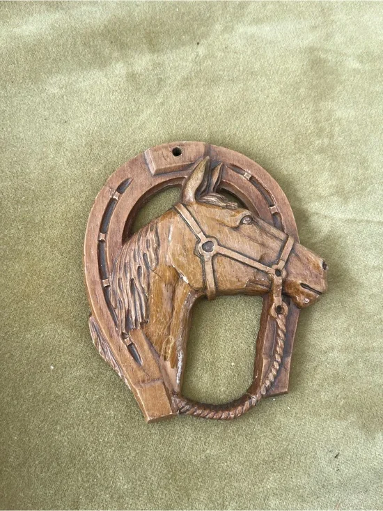 Hand-Carved Wooden Horse Head Wall Decor in Brown