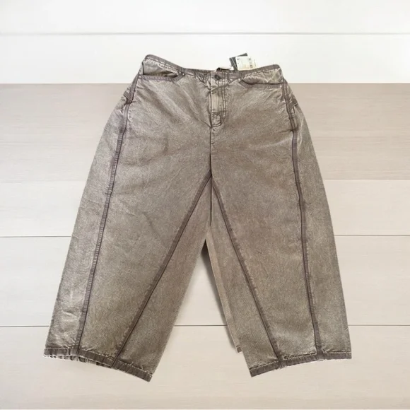 Free People Cream Tan Cropped Ankle Jumpsuit