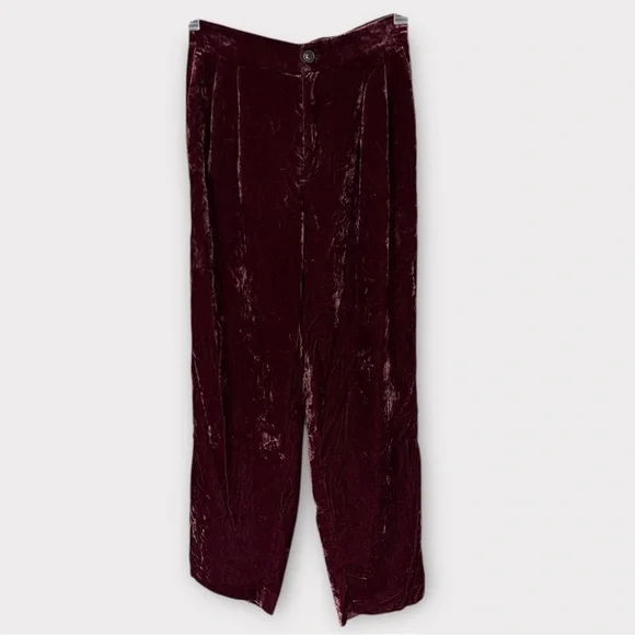 Madewell Women’s XS Burgundy Wine Velvet Tapered Pleat Pull On Pants