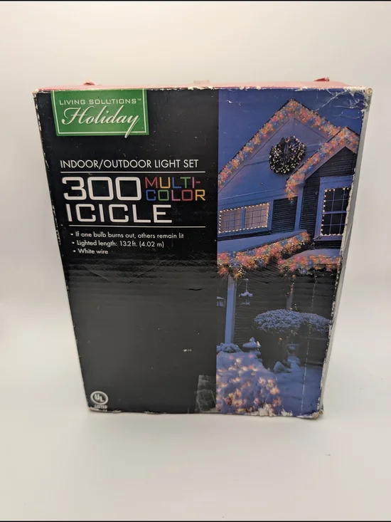 living solutions holiday indoor outdoor 300 icicle multicolor lights New Openbox