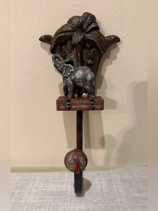 Vintage Elephant on Suitcase Palm Tree Decorative Wall Hook Boho Safari