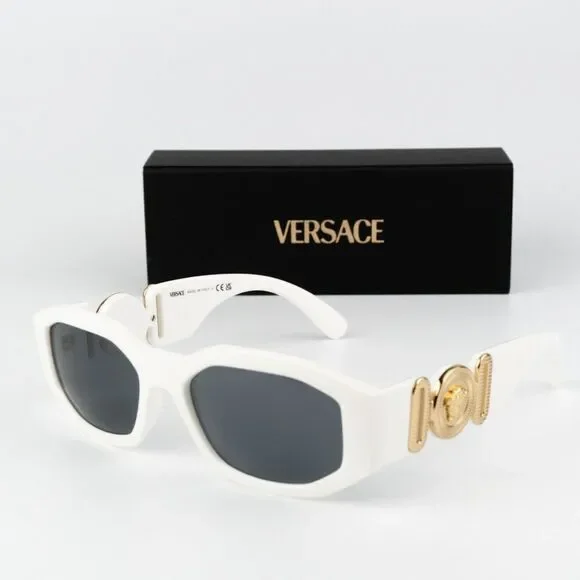NEW Versace VE4361 401/87 Medusa Biggie White Grey Rectangle Unisex Sunglasses