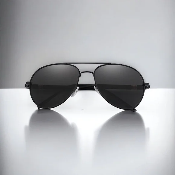 Mens Aviator Sunglasses Black Metal Frame Gray Polarized Lenses New