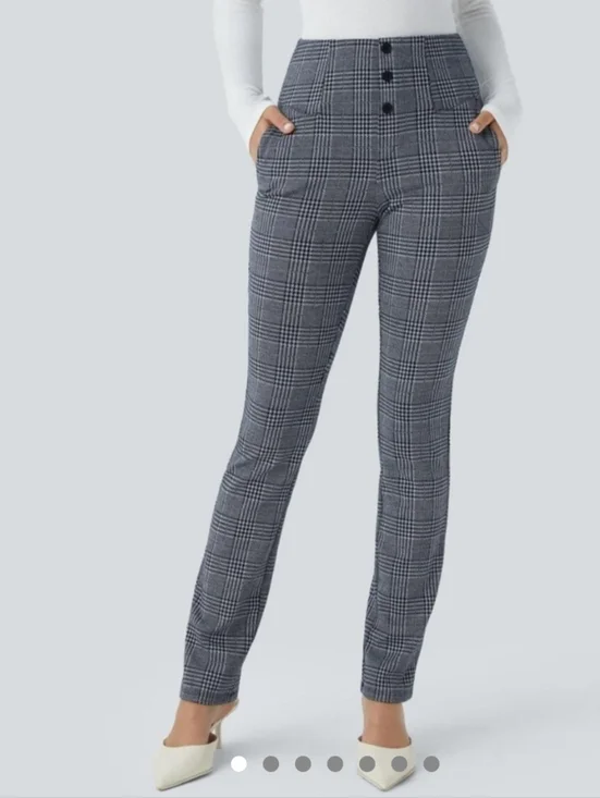 Halara Flex High Waist Skinny Houndstooth Plaid Work Pants Career Gray Sz M