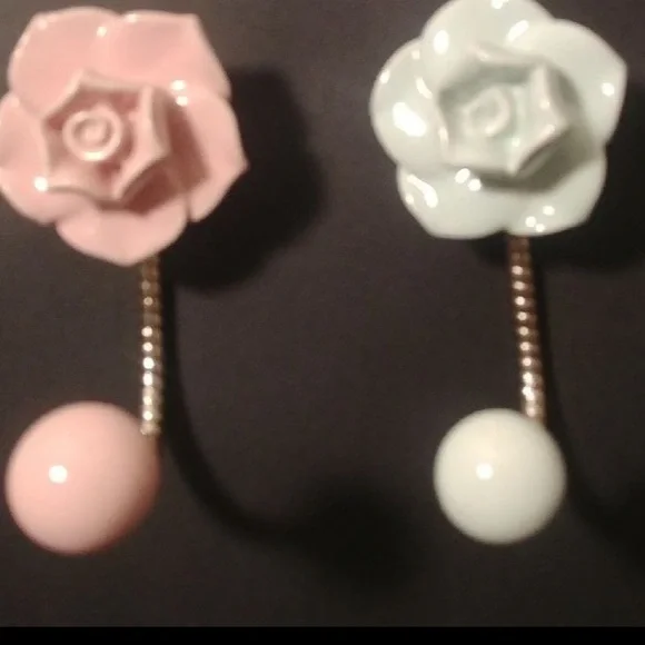 Pink and Blue Ceramic Rosette Wall Hooks
