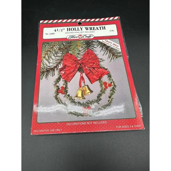 Vintage Fibre Craft Mini Holly Wreath Kit‎ 4.5in Christmas DIY Holiday Craft