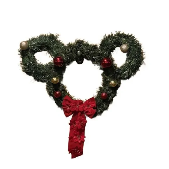 Disney’s Mickey Mouse Christmas Wreath w/Red Shimmering Bows & Ornaments