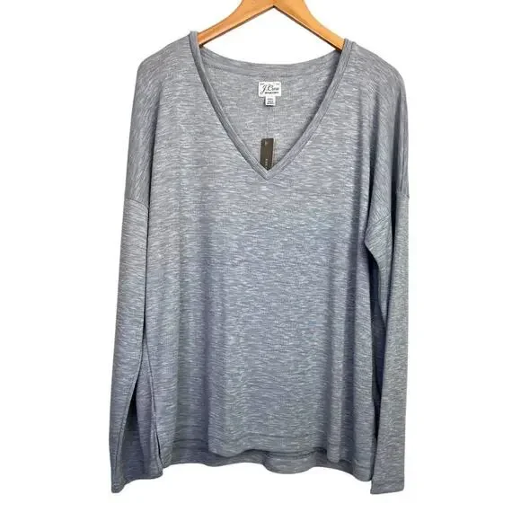 J.Crew Vintage Fleece V-neck Pullover Knit Sweater in Heather Gray Women's XXL