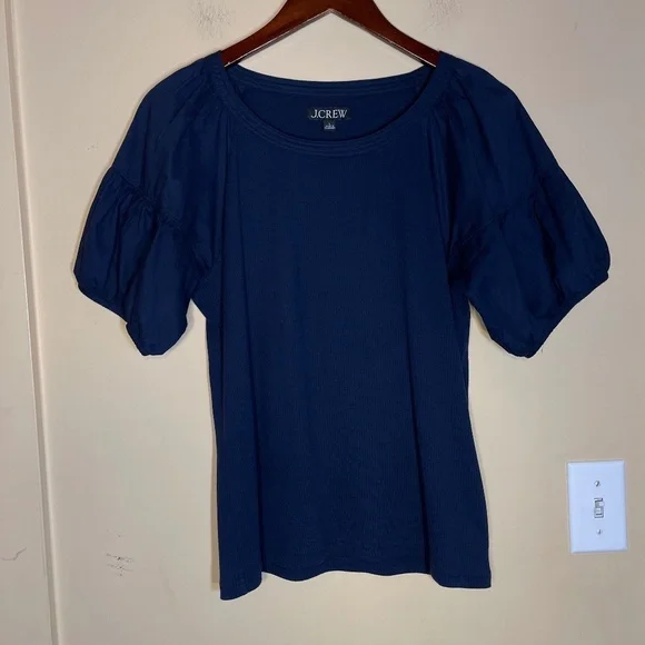 J. Crew Dark Blue Puff Sleeve Blouse