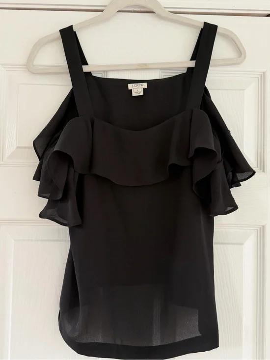 J. Crew Black Ruffle Cold-Shoulder Camisole