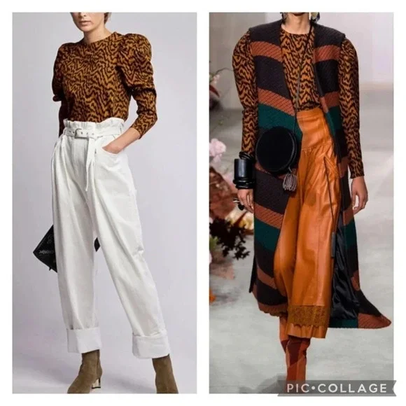Ulla‎ Johnson Kirby Tiger Print Denim Puff Sleeve Blouse 2