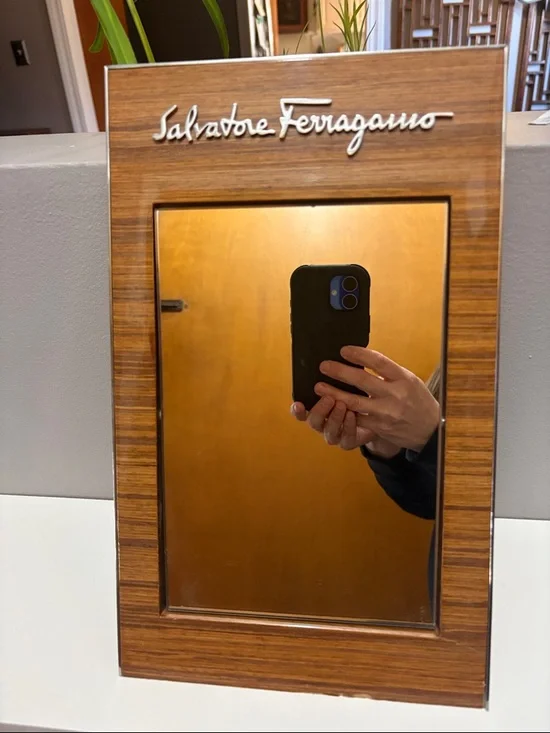Salvatore Ferragamo Brown Wood Tabletop Mirror with Script Logo