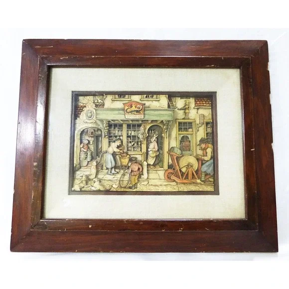 Vintage 3D cut paper picture in frame‎ wall decor hanging