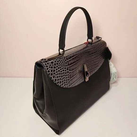 NWT Tumi Mezzanine RIVERA Crocodile Embossed Leather Satchel GREY