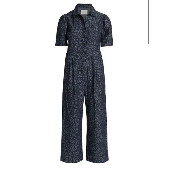 Joie Morgen Denim Leopard Jumpsuit Size 12