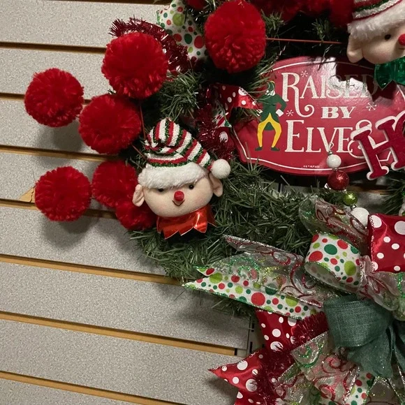 Christmas Elf Wreath Holiday Wall Door Decor Festive Holiday Home Decoration 14