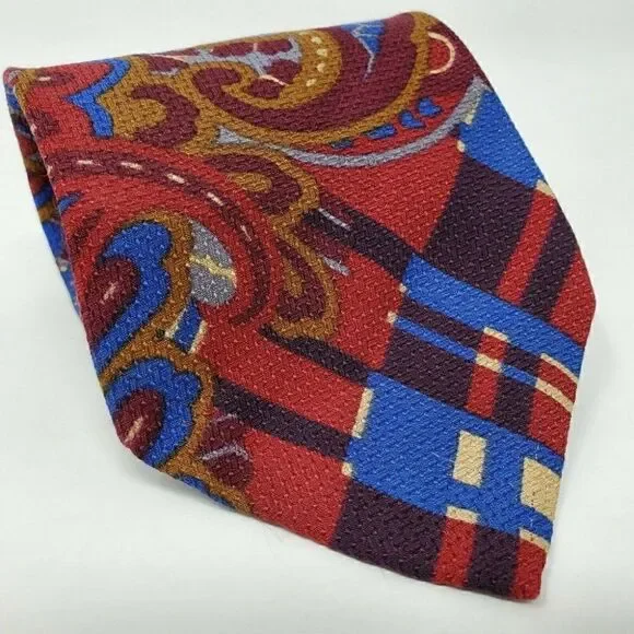 TED LAPIDUS SILK TIE BLUE RED HIPPY 70'S STYLE