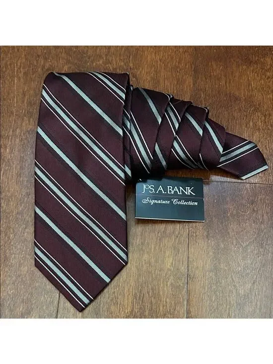 Jos. A. Bank 100% Silk Burgundy and Silver Striped Tie, New with Tags