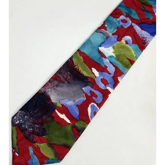 Bergere Mens Floral Tie Vintage Maroon Blue Green 4