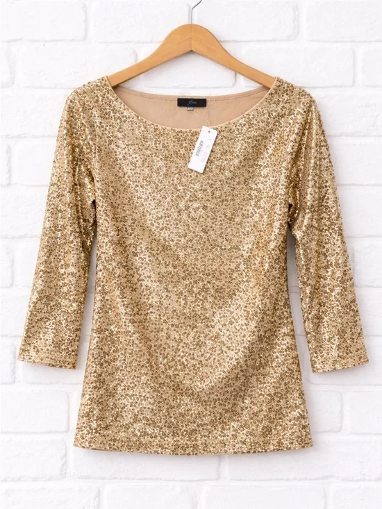 J.Crew Gold Sequin Drapey Boatneck Top