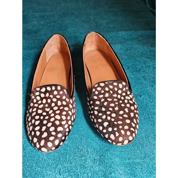 J.Crew Cora Leopard Calf Hair Flats Size 6.5 Women