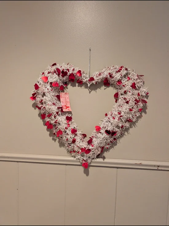 White and Red Heart Holiday Wreath - Home Holiday