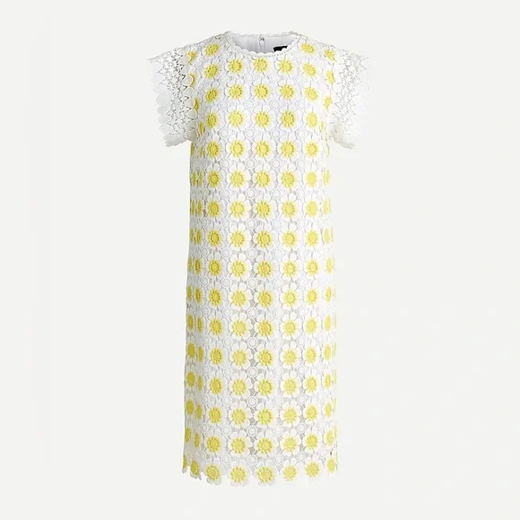 NWOT J. Crew White and Yellow Lace Dress Size 2