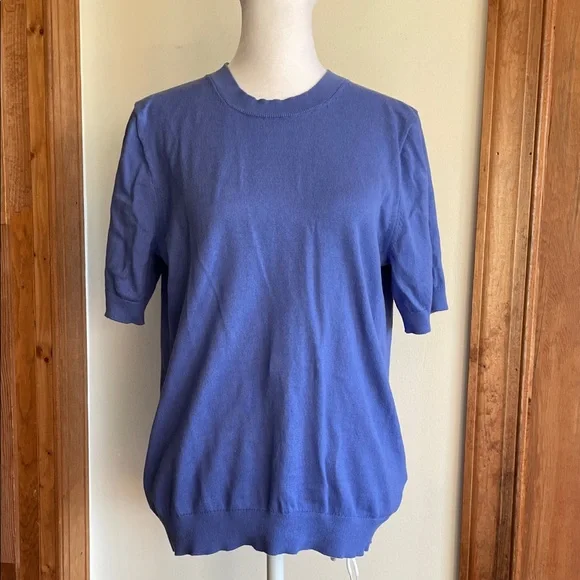 J. CREW Women's Blue Crew Neck Short Sleeve Pullover Sweater M