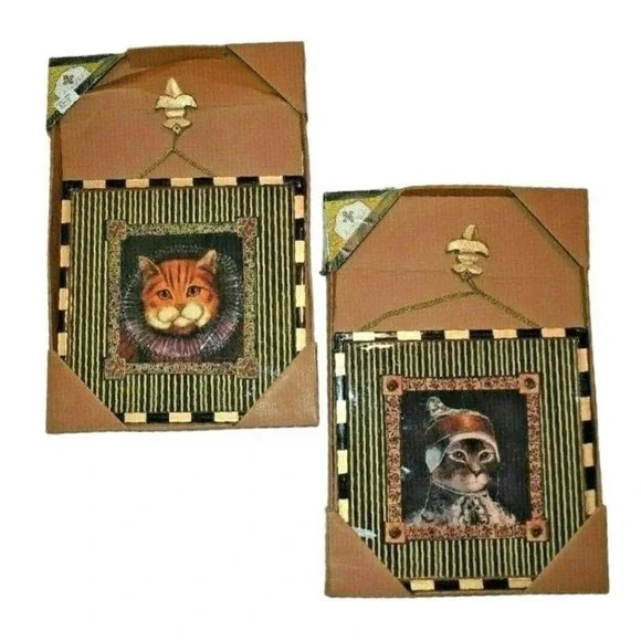 Vintage Annie Modica Royal Cats Wall Art Set Renaissance Cat Decor