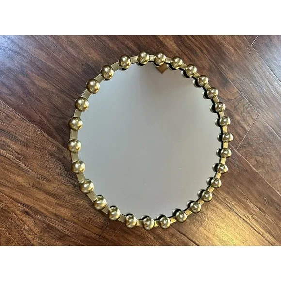 Round Gold Beaded Wall Mirror Ball Frame Boho Farmhouse Decor 14