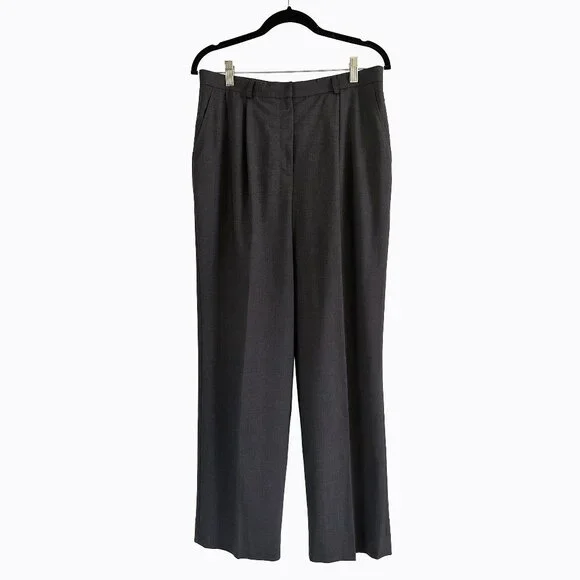 Wool Stretch Wide Leg Trouser 12P Lightweight Charcoal Office Siren Y2K Academia
