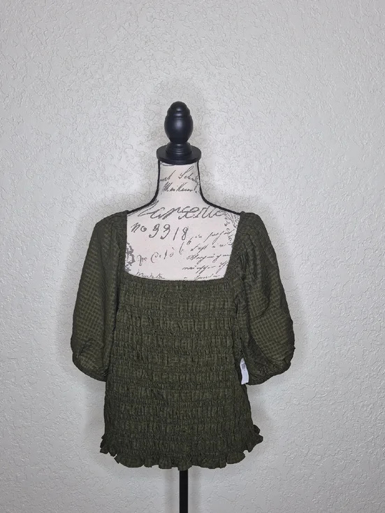 Old Navy Puff Sleeve Top Olive Green Size XL