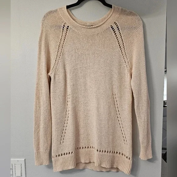 J. Crew Blush Roll Neck Pointelle Beach Sweater Sz S