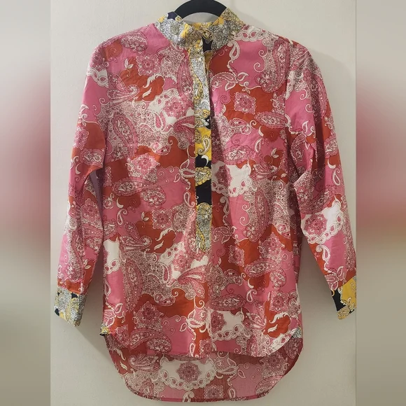 J. Crew Pink and Red Paisley Button-Up‎ Shirt, Size Extra Small, Cotton.