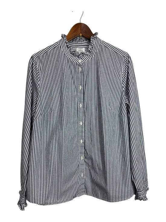 J. Crew Ruffleneck button-up top Blue White Striped XL