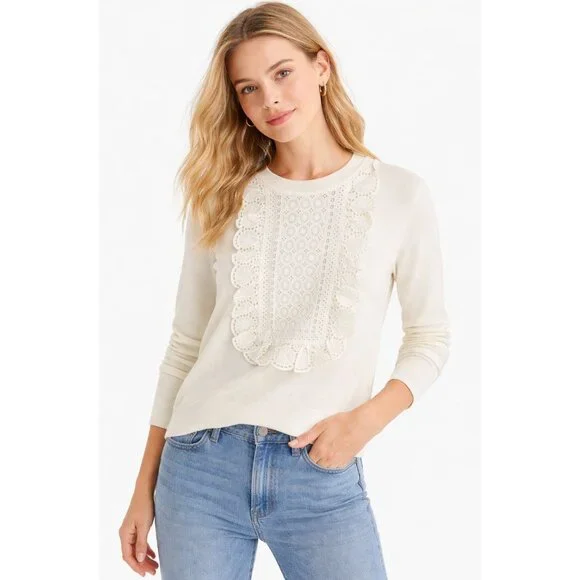 NWT J.Crew Cotton Eyelet Cotton Romantic Sweater-sz Large